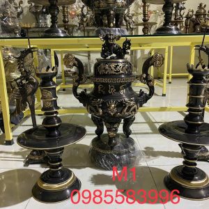 BỘ NGŨ SỰ ĐỒNG HUN GIẢ CỔ KHẢM VÀNG NỔI (MẪU M1)